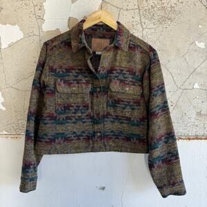 Southwestern Trucker Jacket Cropped Boho‎ Western Aztec Tapestry Bomber Womens S